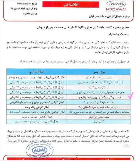 اطلاعیه رسمی مدیران خودرو درباره ابطال گارانتی