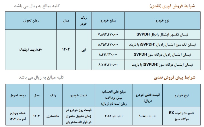 شرایط فروش فوری و پیش‌فروش نقدی وانت نیسان زامیاد مدل ۱۴۰۴ سایپا | قیمت جدید وانت نیسان | ثبت‌نام اینترنتی وانت زامیاد | تحویل ۳۰ روزه وانت نیسان | فروش وانت نیسان شهریور ۱۴۰۴