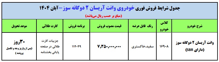 شرایط فروش فوری وانت آریسان ۲ دوگانه‌سوز ایران‌خودرو | ثبت‌نام آبان ۱۴۰۴