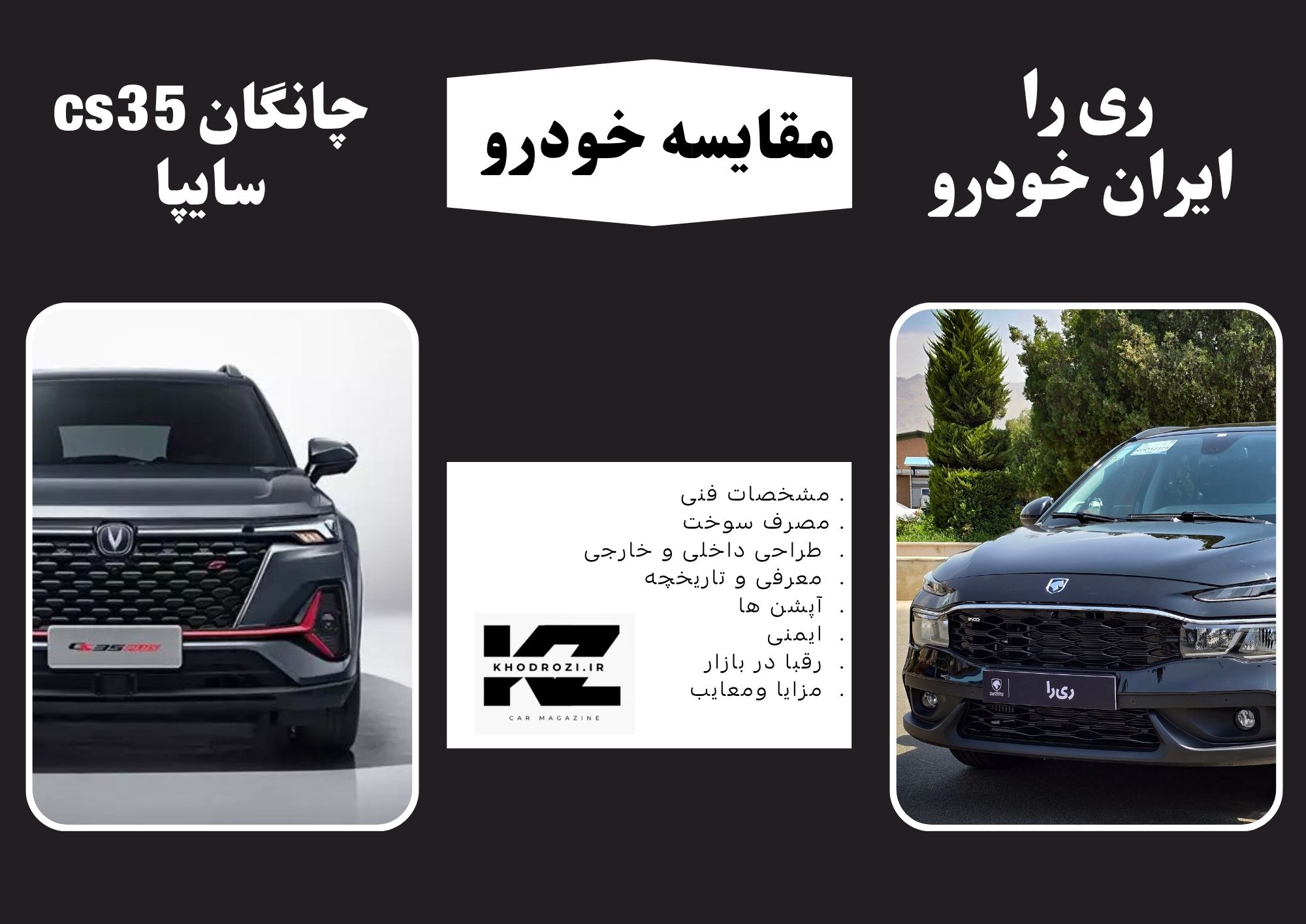مقایسه خودرو چانگان cs٣۵ پلاس سایپا و ریرا ایران خودرو مشخصات فنی،قیمت، مزایا ومعایب ، آپشن ها ، طراحی داخلی و خارجی ، رقبا در بازار خودرو ، مصرف سوخت و ... در سایت معتبر خودروزی khodrozi.ir