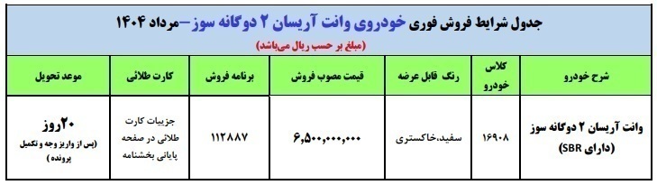  <img src="arisan-price-change-1404.jpg" alt="افزایش قیمت وانت آریسان ۲ در مرداد ۱۴۰۴ و شرایط فروش جدید"> 