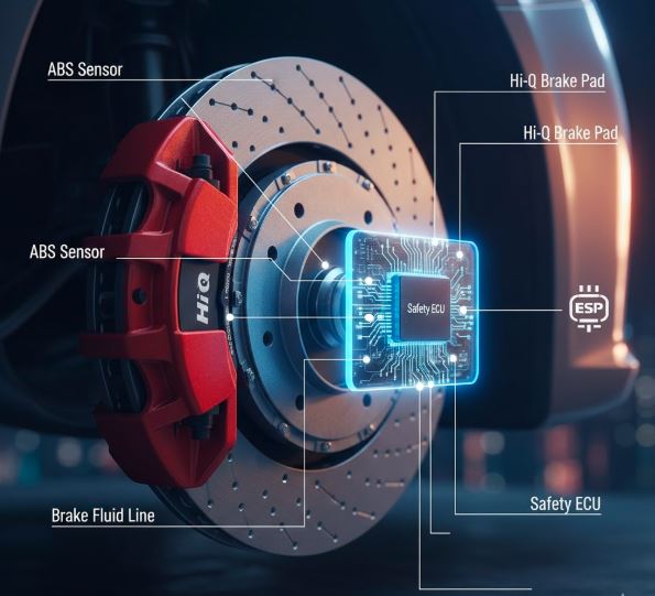 ارتباط سیستم ترمز ABS و لنت ترمز Hi-Q با سنسورهای ایمنی و واحد کنترل کیسه هوا برای جلوگیری از تصادف.